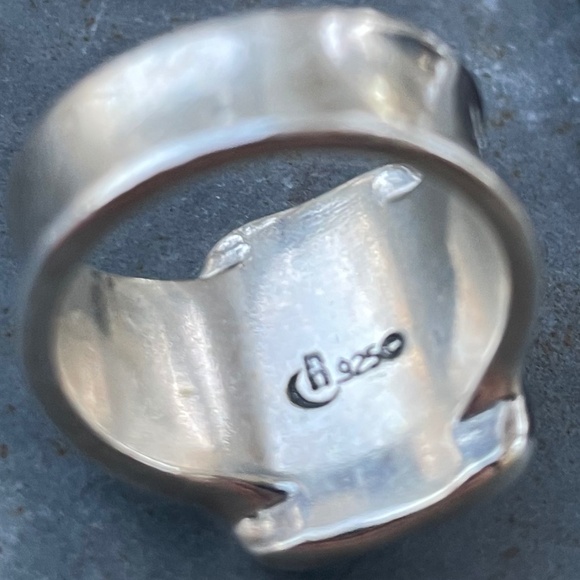 Carolyn Pollack Rectangle Carved Turquoise Sterling Ring w/ flower design Size 8 - Picture 3 of 4